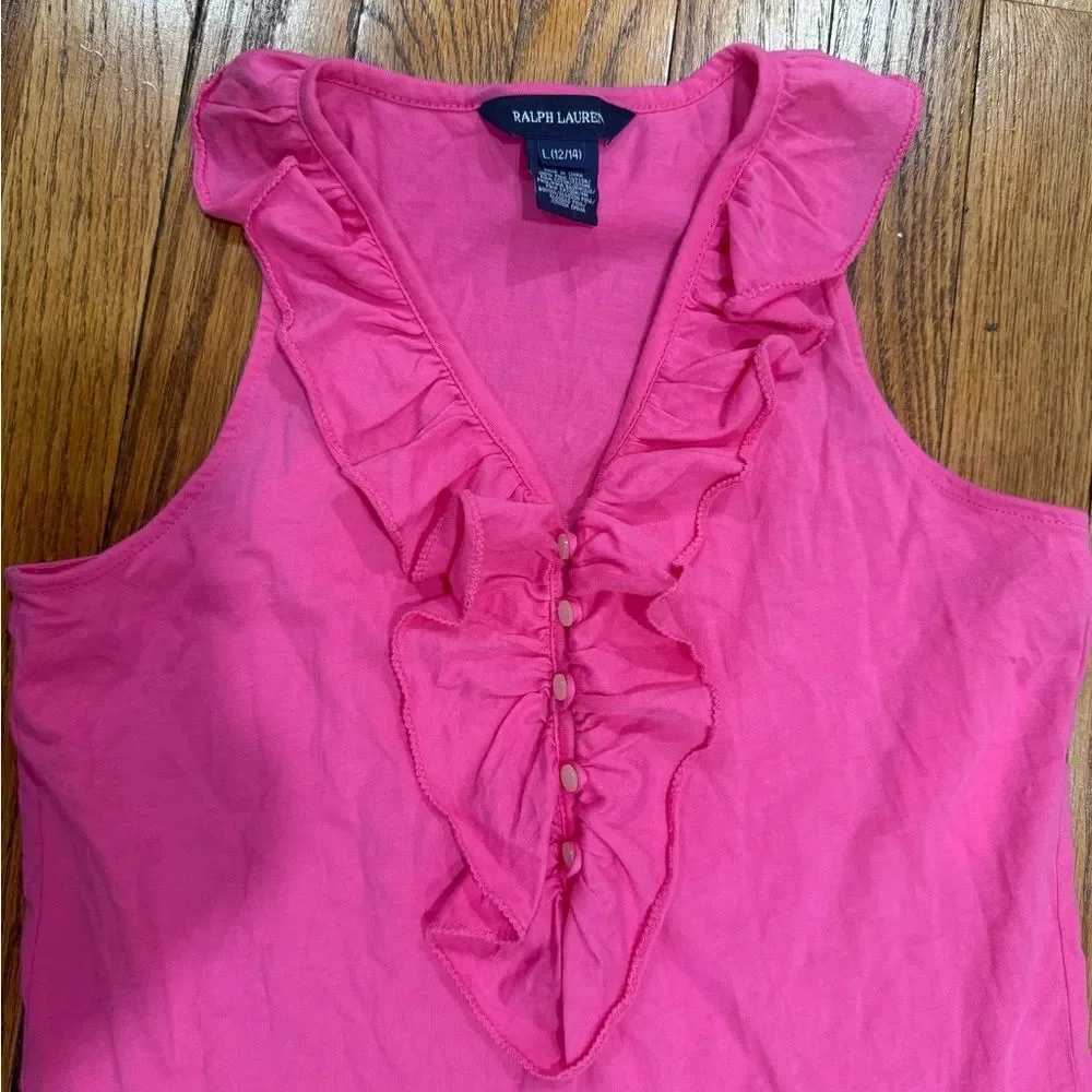 Ralph Lauren Girls Pink Ruffle Drop Waist Dress Size Large 12/14 NWT